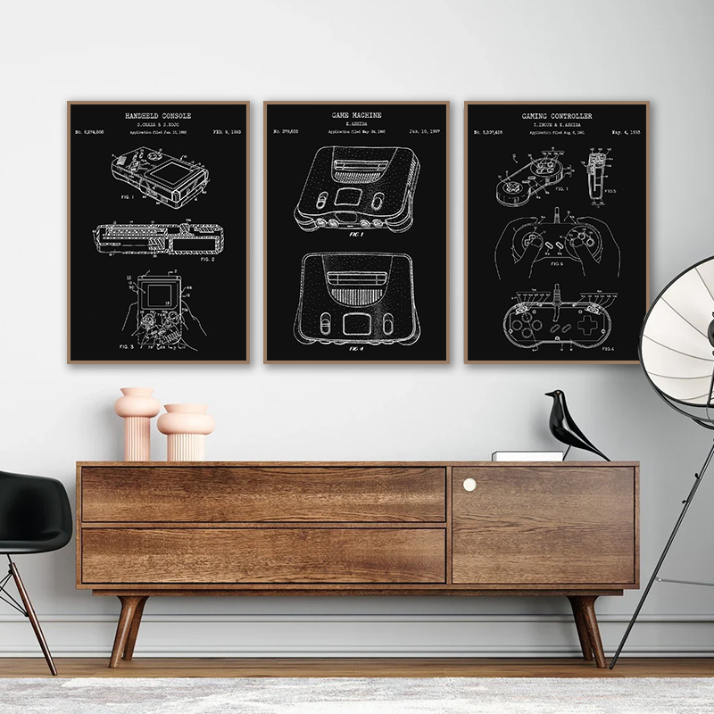 빈티지 게임 콘솔 블루프린트 포스터 및 프린트 게임 벽 - Gaming Console Zone 리뷰 및 가격